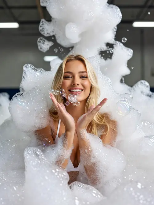 Photorealistic Foam Party Photoshoot with Flirty Model
