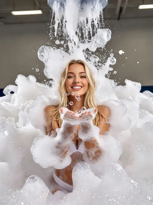 Exciting Foam Party Photoshoot with Bubbly Blonde