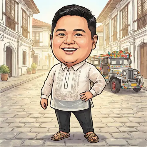 Caricature in Traditional Barong Tagalog Attire
