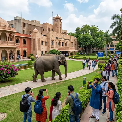 Indian University Campus with Wandering Elephant