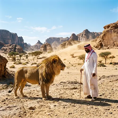 Majestic Lion Encounter in Saudi Jhubba Desert