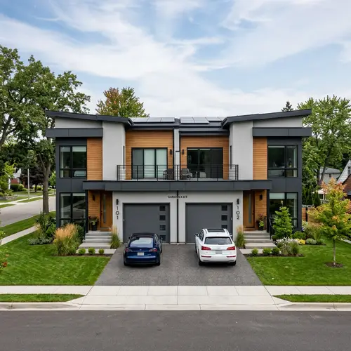 Modern Duplex with Connected Garages