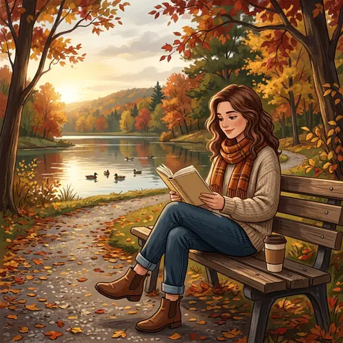 Artistic Autumn Illustration: Tranquil Park Setting