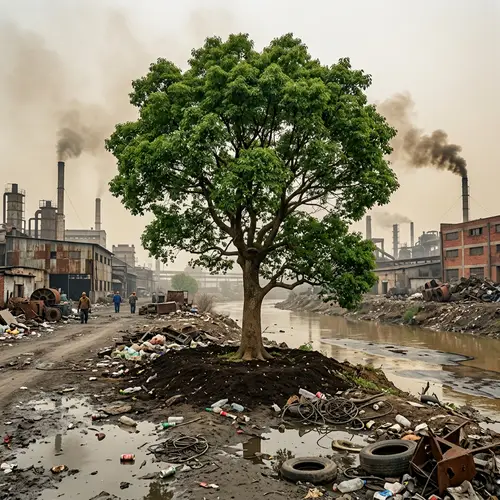 Flourishing Tree in Polluted Environment