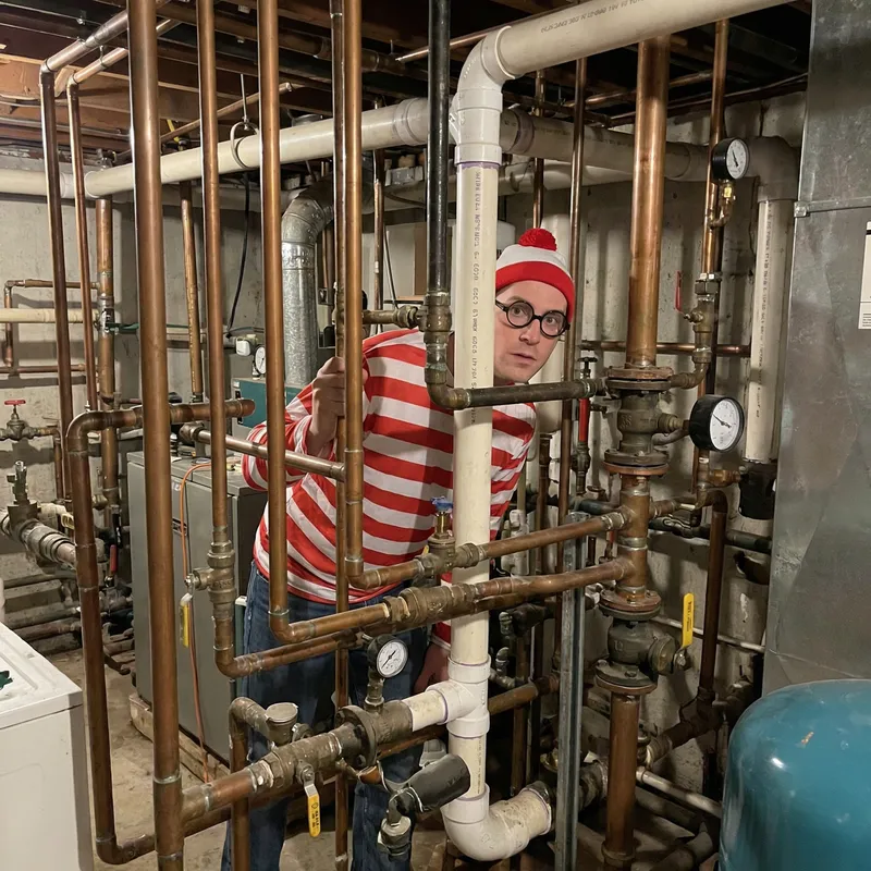 Waldo Among Plumbing Piping