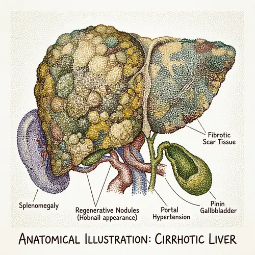 Liver Cirrhosis Illustration in Pointillism Style