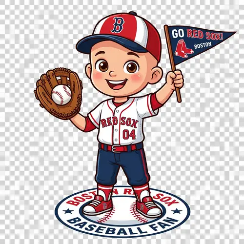 Cartoon Boy Baseball Fan Boston Red Sox Sublimation Design