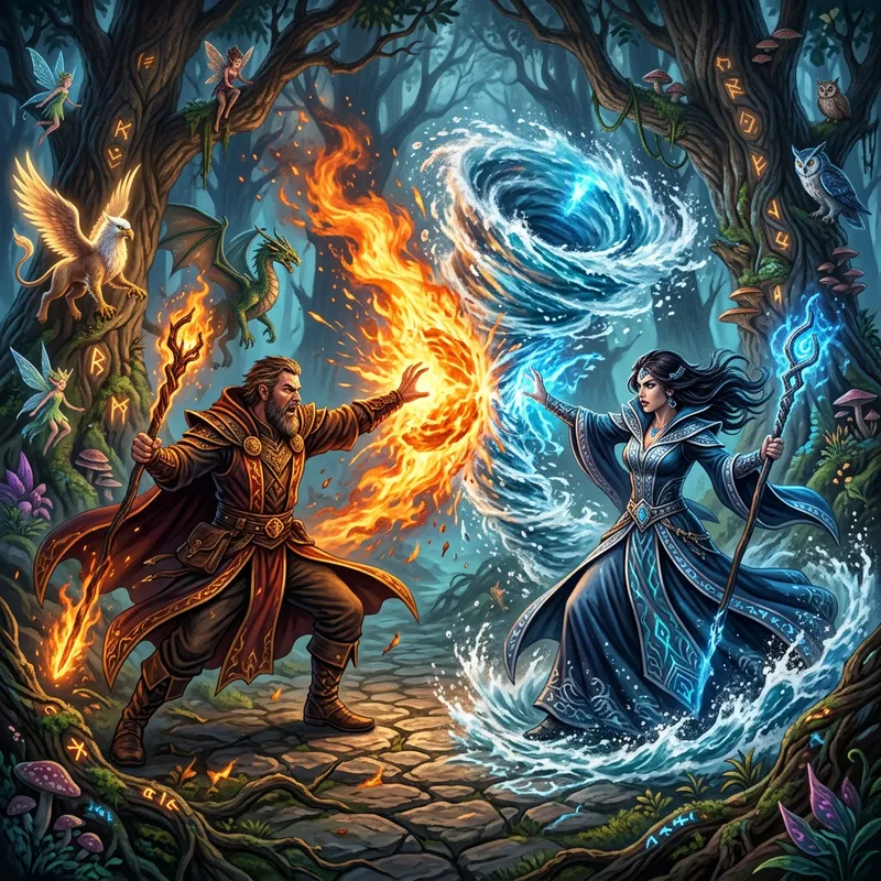 Epic Wizard Battle: Fire vs Water Spells