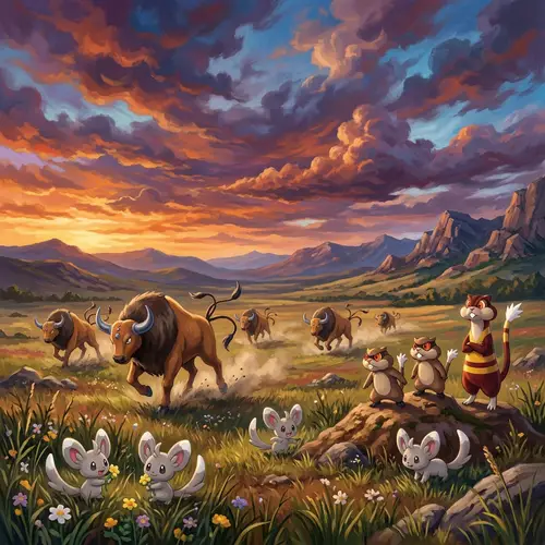 Seamless Pokémon Artwork: Tauros, Patrat, Minccino