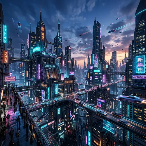 Futuristic Cityscape at Dusk | Neon Urban Landscape