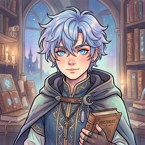 Anime-Inspired Portrait of a Boy with Vibrant Blue Eyes and Hair