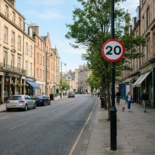Quiet Daytime City with Street Sign