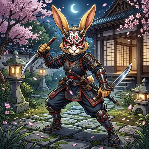 Honey Blonde Female Rabbit Ninja | Unique Kabuki Mask Character
