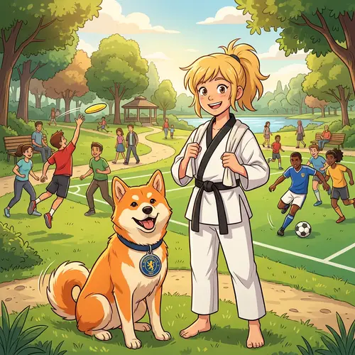 Unique Barcelona Mascota and Goku Characters in Park Scene