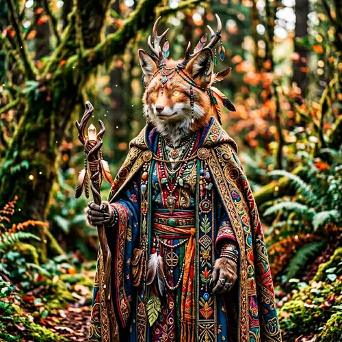 Mystical Humanoid Animal Creature in Rich Garments with Enchanting Eyes