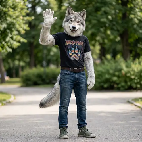Friendly Wolf Fursona in Casual Attire | Furry Community Character