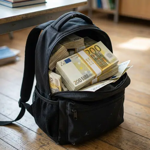 Realistic Black School Bag with 70K Euro Cash