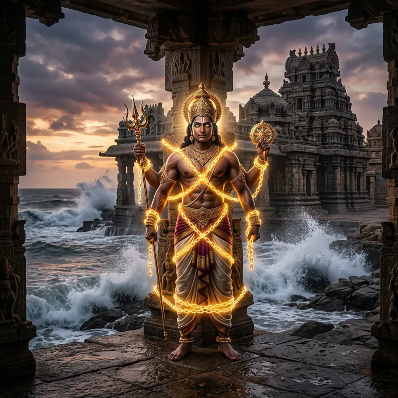 Divine Hanuman in a Serene Seashore Temple