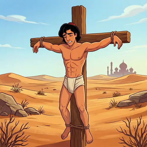 Aladdin in Pain: Cartoon Style Shirtless Art