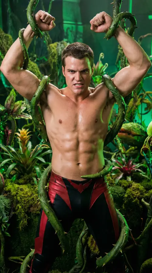 Angry Shirtless Hunk in Poison Ivy Garden