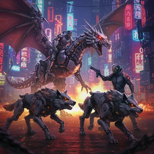 Epic Cyborg Battle in Cyberpunk City