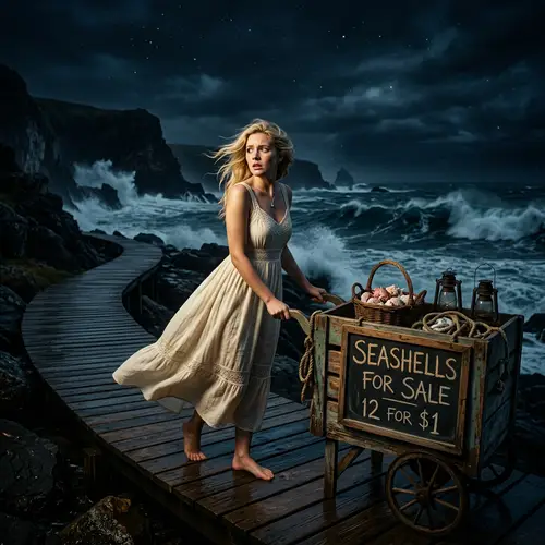 Cinematic Coastal Gothic Scene | Blonde Woman on Boardwalk