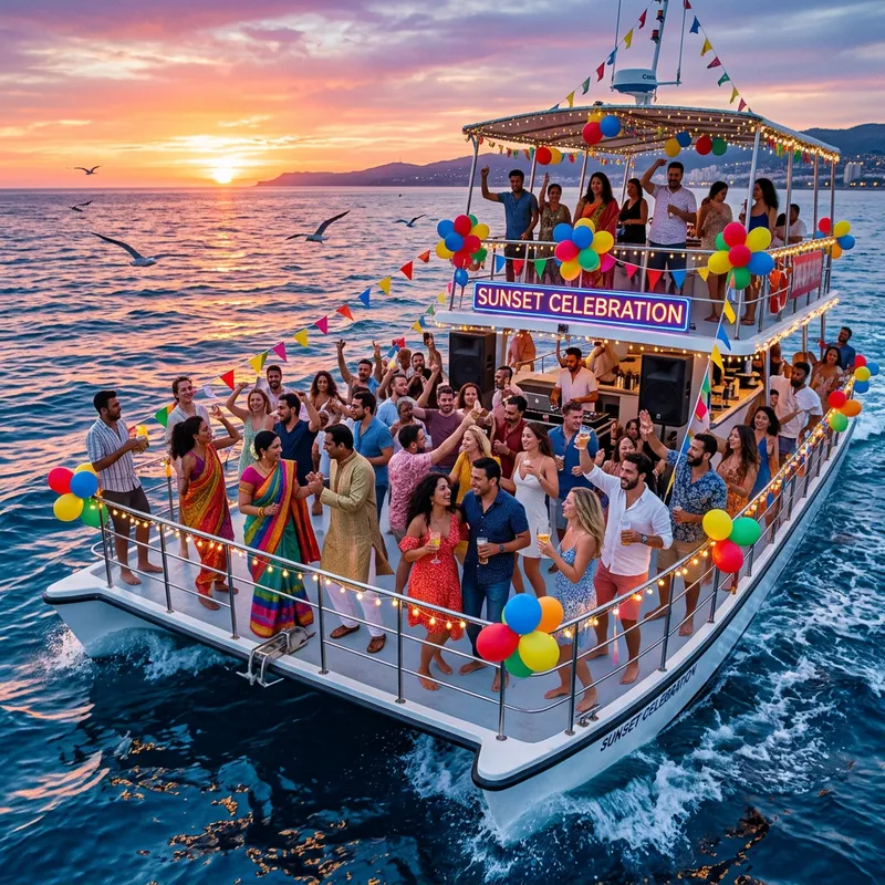 Vibrant Party Boat Celebration in the Colorful Seas