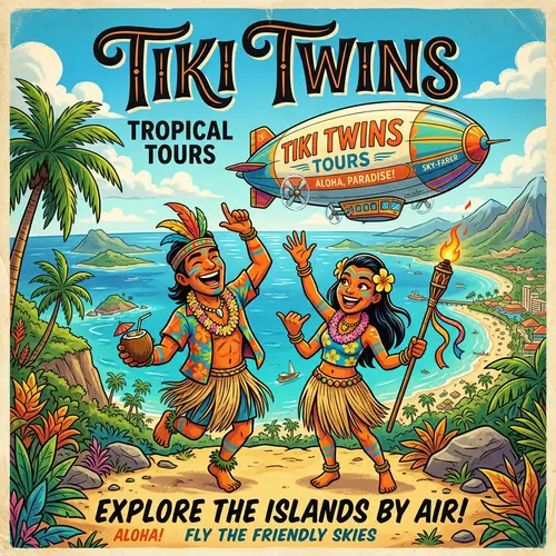Tiki Twins: Vibrant Vintage Travel Poster Characters