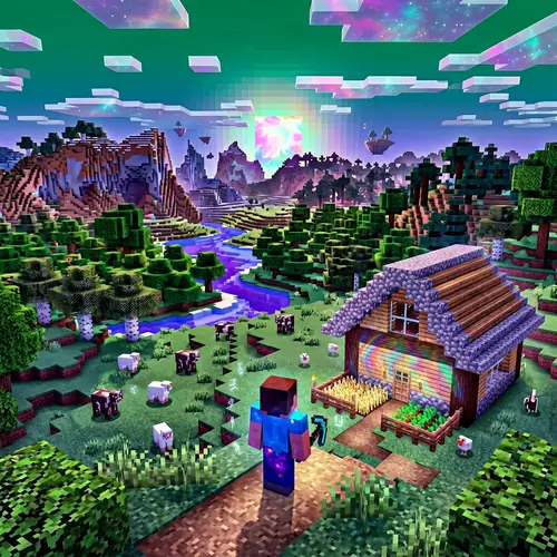 Surreal Minecraft Landscape: Blocky Trees, Voxel Animals, Tranquillity