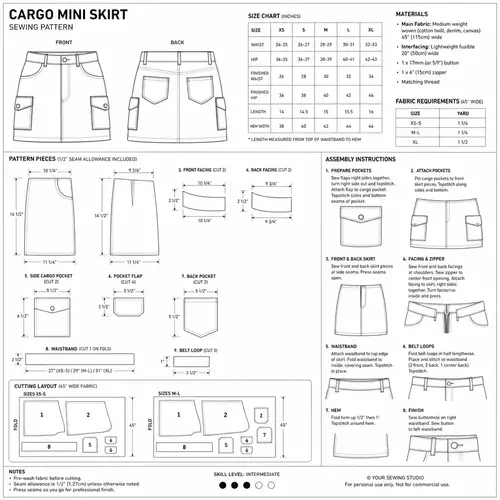 Cargo Mini Skirt Sewing Pattern Template