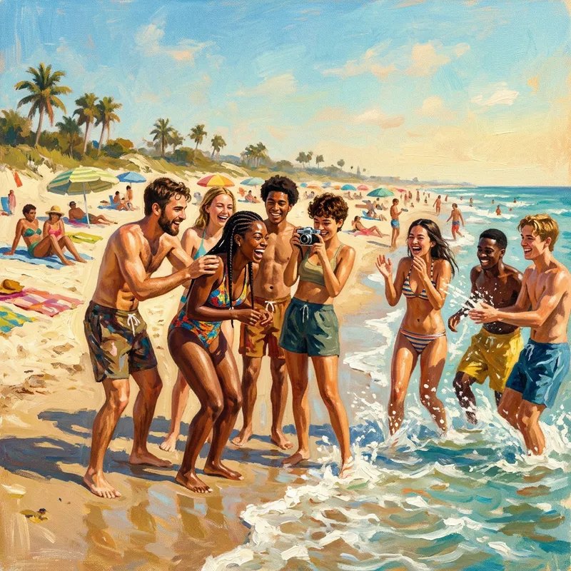 Youthful Beach Party: Capturing Joyful Moments at the Sunny Beach