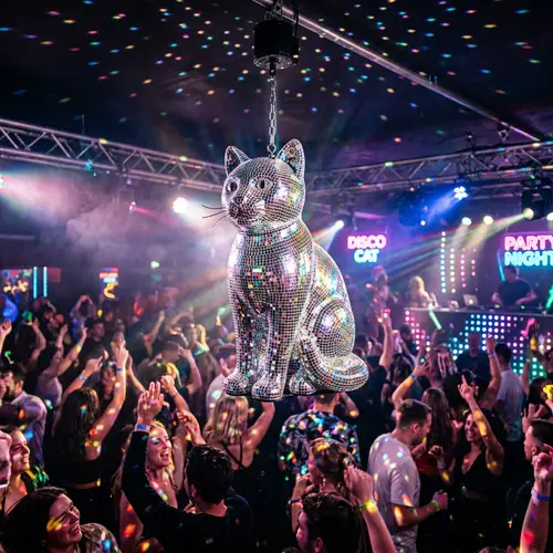 Unique Cat-shaped Disco Ball | Vibrant Light Reflections