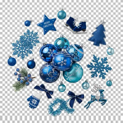 Blue Christmas Objects on Transparent Background