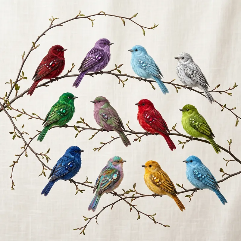 Colorful and Detailed Feathers Birds Birthstones
