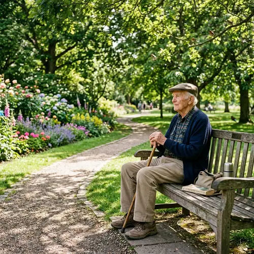 Elderly Man Relaxing in Park | Peaceful Outdoor Scene