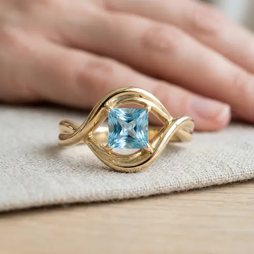 Elegant Gold Ring with Light Blue Gemstone