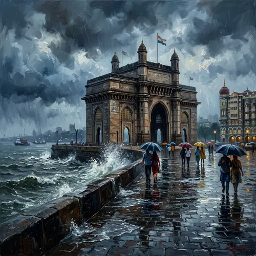 Gateway of India: A Rainy Day Oil Painting