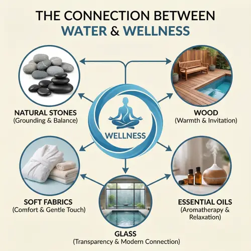 Water and Wellness Connection: Natural Stones, Wood, Fabrics, Oils, Glass