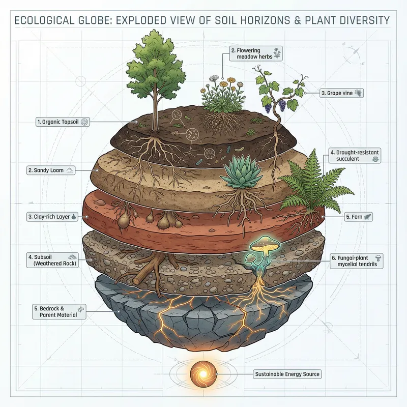 Diverse Ecological Globe with 5 Soil Layers & 6 Plant Varieties