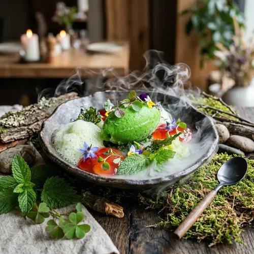 Futuristic Nettle Sorbet with Exotic Foams and Gels