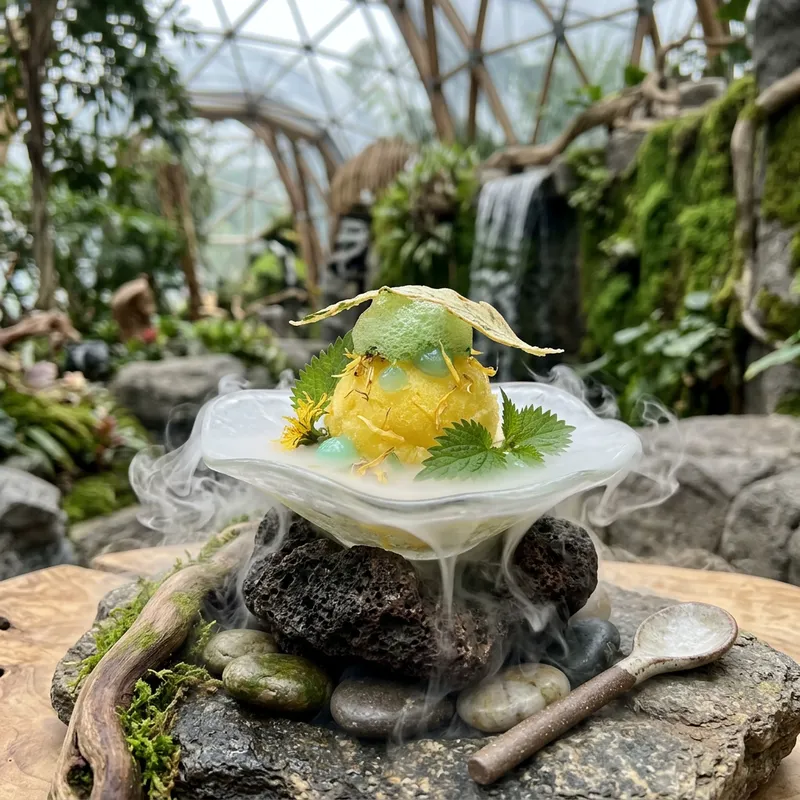 Futuristic Dandelion Sorbet with Foams, Gels & Nettle