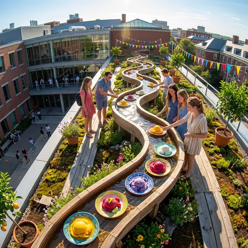 Vibrant Sorbet Plates on Unique Wooden Canal Table