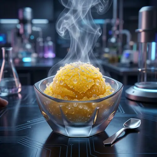 Futuristic Dandelion Flavor Sorbet with Gels and Steam