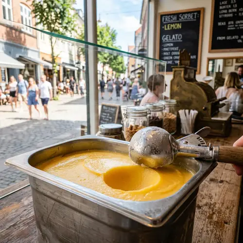Lemon Sorbet Delight | Old-Fashioned Ice Cream Parlor Scene