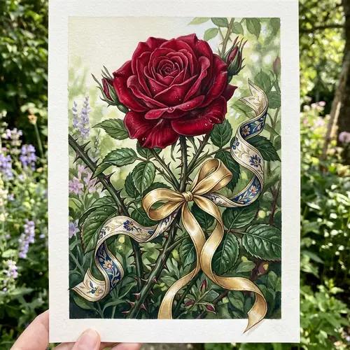 Graceful Rose with Sharp Thorns and Ribbons