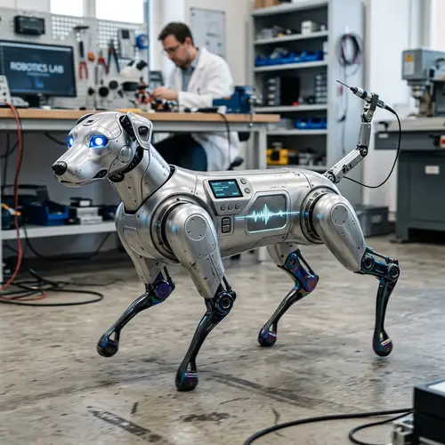 Robotic Dog with Metallic Silver Body