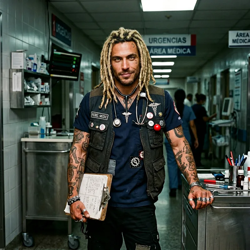 Mysterious Muscular Male in Eccentric Medical Attire Mysterious Muscular Male in Eccentric Medical Attire