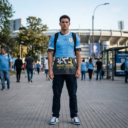 Stylish Man with Designer T-Shirt and Uruguayan Soccer Jersey
