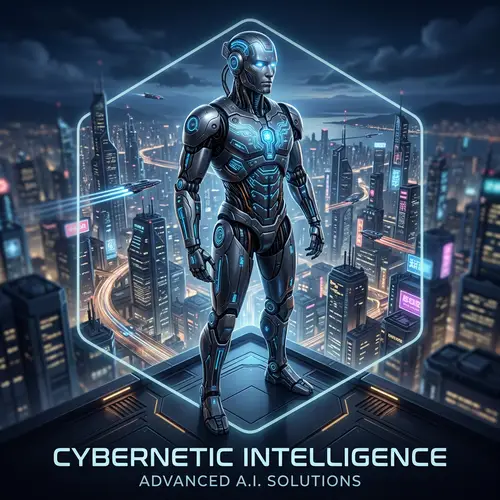 Hyper-Realistic Male Robot in Futuristic Cityscape