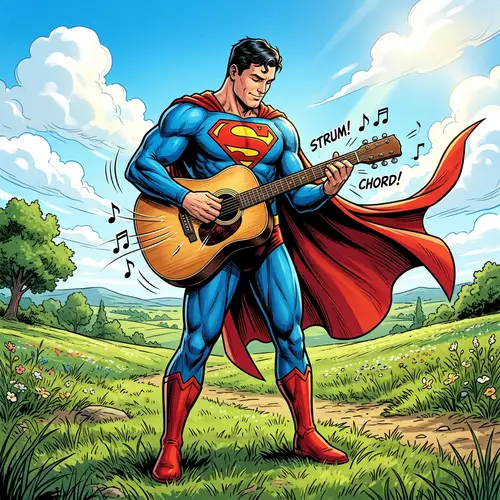 Superman Playing Guitar - Comic-Style Character Acoustic Performance